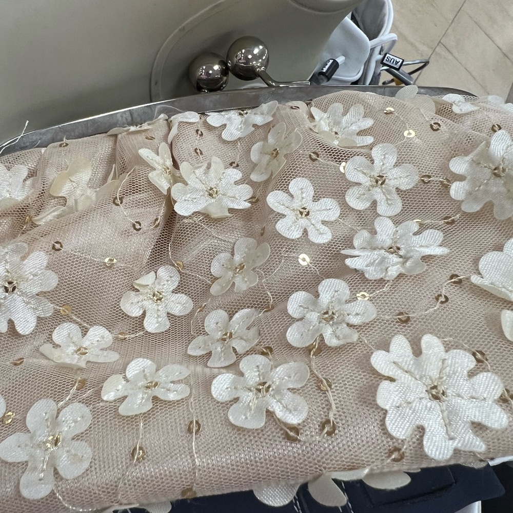 Lulu Townsend Cream Floral Appliqué Clutch